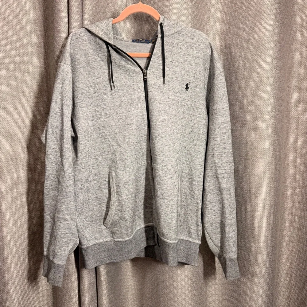 Polo Ralph Lauren Hoodie Mens LT Gray Excellent Full Zip Pony Logo Heathered